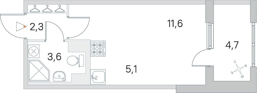 Продажа квартиры-студии 25 м², 3/5 этаж