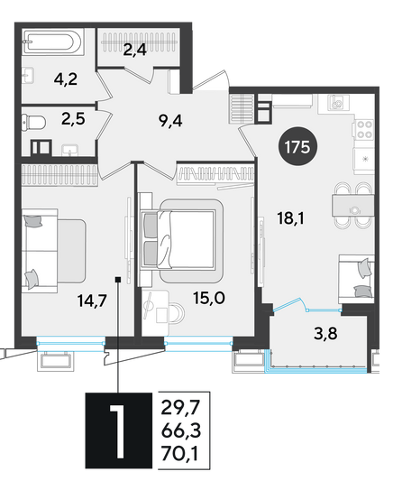 Продажа 2-комнатной квартиры 70,1 м², 4/9 этаж