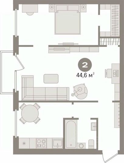 Продажа 2-комнатной квартиры 44,6 м², 5/5 этаж
