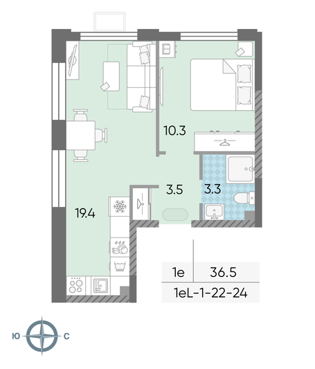 Продажа 1-комнатной квартиры 36,6 м², 23/24 этаж