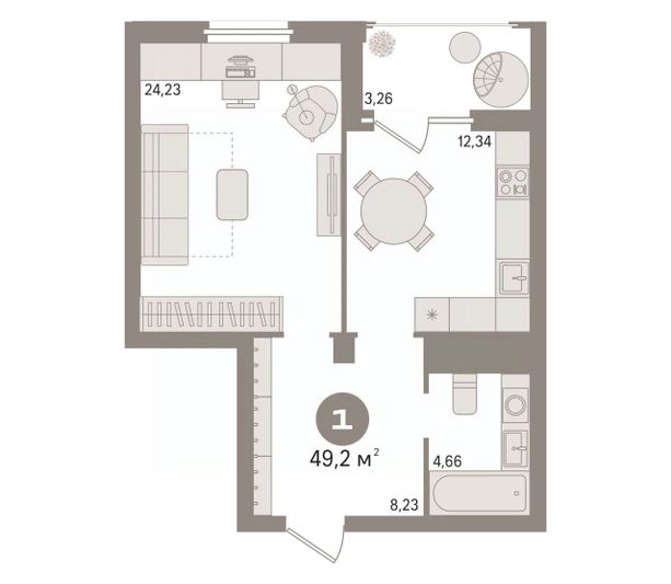 Продажа 1-комнатной квартиры 49,2 м², 4/20 этаж