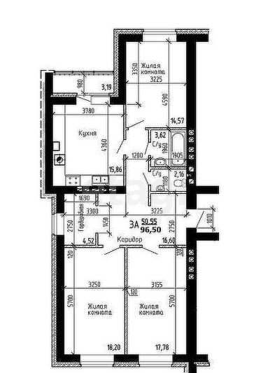 Продажа 3-комнатной квартиры 96,5 м², 2/10 этаж
