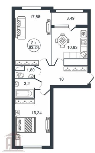 Продажа 2-комнатной квартиры 63,2 м², 15/16 этаж