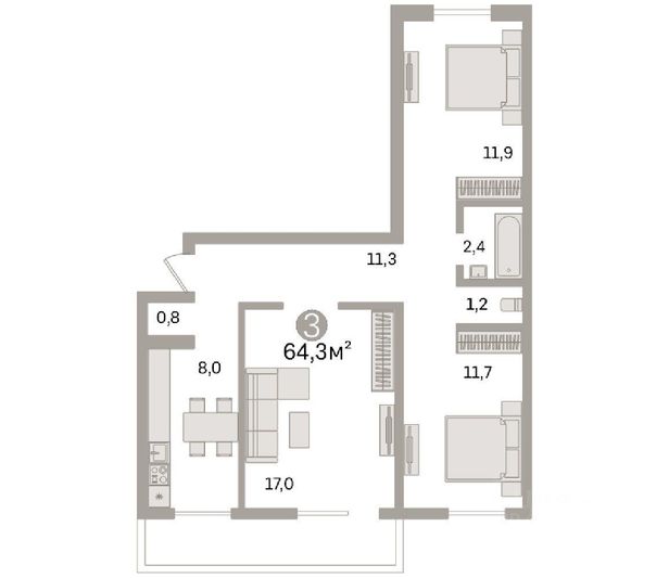 Продажа 3-комнатной квартиры 64,3 м², 6/9 этаж