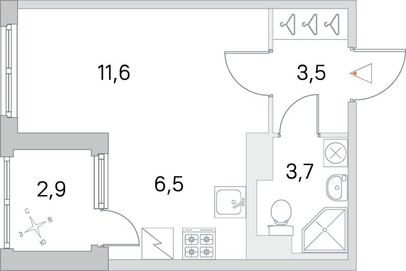 Продажа квартиры-студии 26,8 м², 2/5 этаж