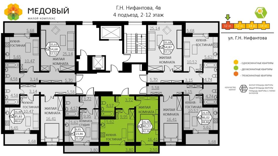 Продажа 2-комнатной квартиры 42,2 м², 9/14 этаж
