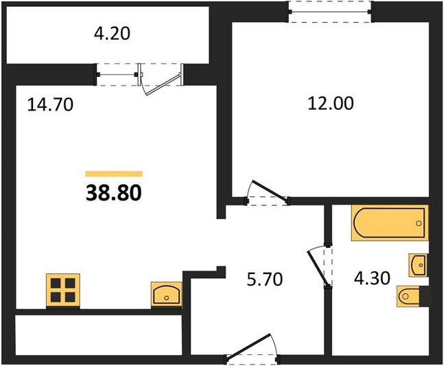 Продажа 1-комнатной квартиры 38,8 м², 21/26 этаж