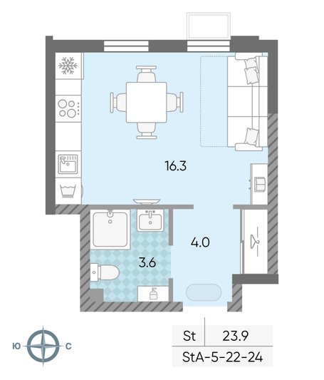 Продажа квартиры-студии 23,9 м², 24/24 этаж