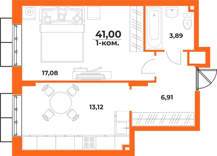 Продажа 1-комнатной квартиры 41 м², 2/10 этаж