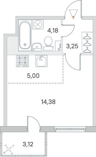 Продажа квартиры-студии 27,8 м², 6/8 этаж