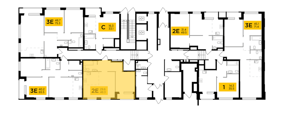 Продажа 2-комнатной квартиры 48,3 м², 1/22 этаж