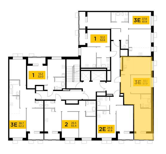 Продажа 3-комнатной квартиры 57,9 м², 3/15 этаж