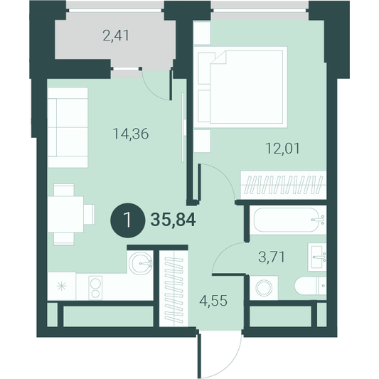 Продажа 1-комнатной квартиры 35,8 м², 10/14 этаж