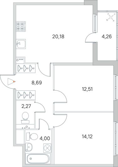 Продажа 2-комнатной квартиры 63,9 м², 1/8 этаж