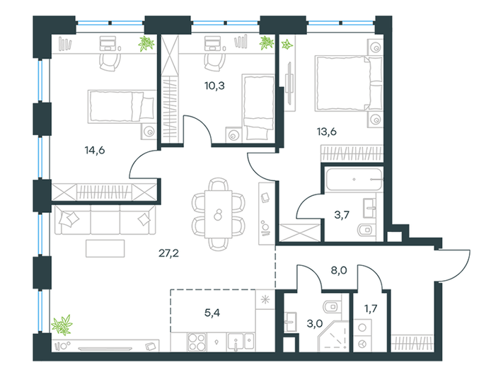 Продажа 4-комнатной квартиры 87,5 м², 12/32 этаж