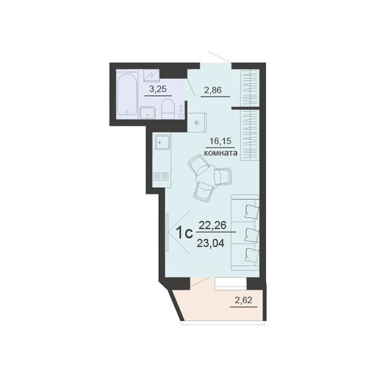 Продажа 1-комнатной квартиры 23 м², 2/20 этаж