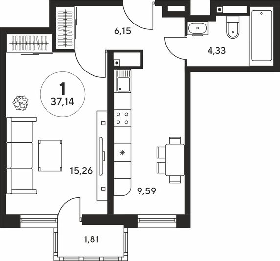 Продажа 1-комнатной квартиры 37 м², 23 этаж