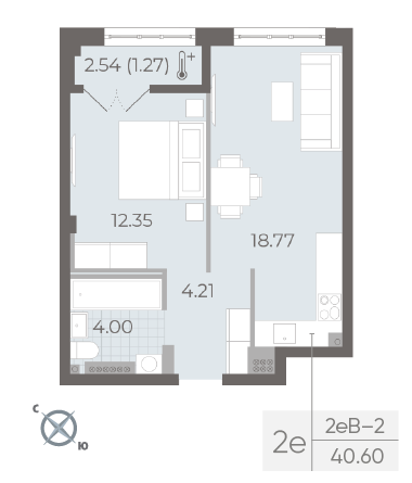Продажа 1-комнатной квартиры 40,6 м², 6/8 этаж