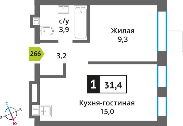 Продажа 1-комнатной квартиры 31,4 м², 4/6 этаж