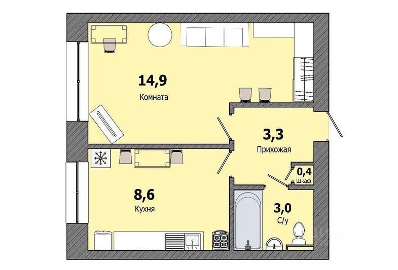 Продажа 1-комнатной квартиры 30 м², 4/9 этаж