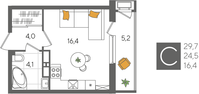 Продажа квартиры-студии 29,7 м², 17/24 этаж