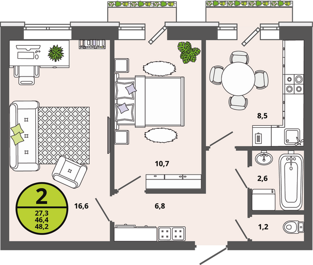 Продажа 2-комнатной квартиры 46,4 м², 3/3 этаж