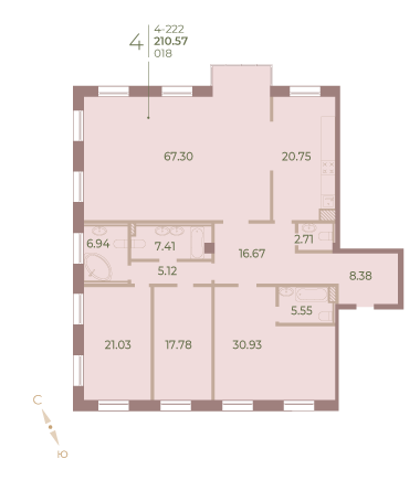 Продажа 4-комнатной квартиры 210,7 м², 2/7 этаж