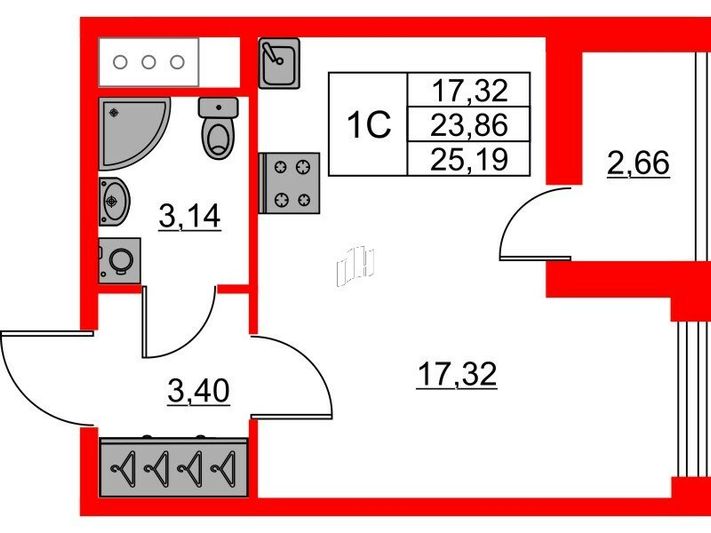 Продажа квартиры-студии 23,9 м², 23/23 этаж