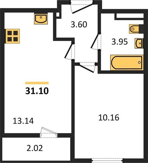 Продажа 1-комнатной квартиры 31,1 м², 14/14 этаж
