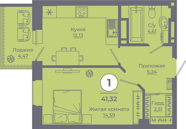 Продажа 1-комнатной квартиры 41 м², 20/24 этаж