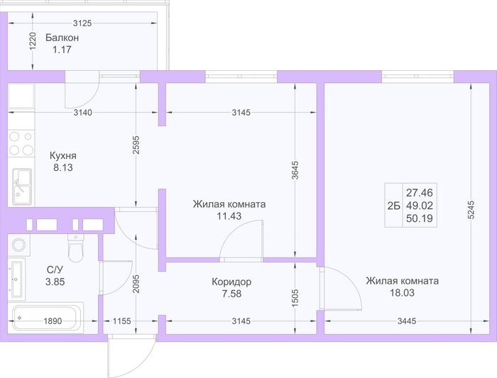 Продажа 2-комнатной квартиры 50,2 м², 13/19 этаж