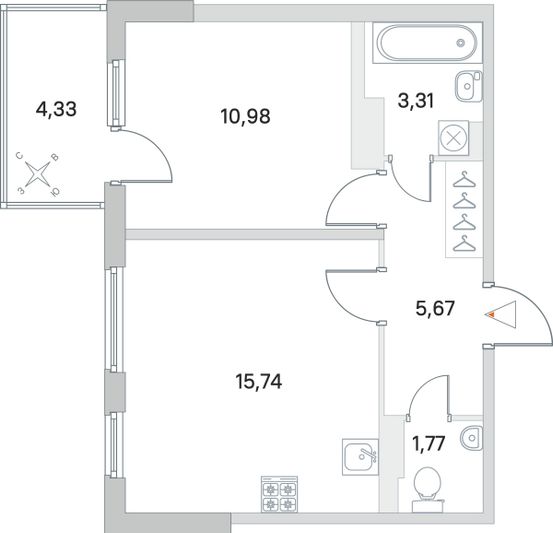 Продажа 1-комнатной квартиры 38,8 м², 3/4 этаж