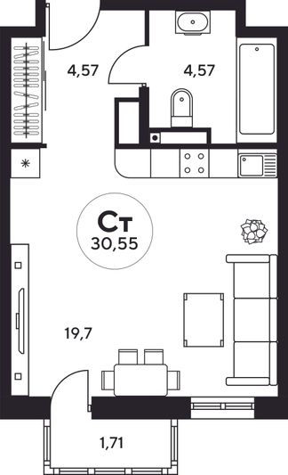 Продажа квартиры-студии 30,4 м², 15 этаж