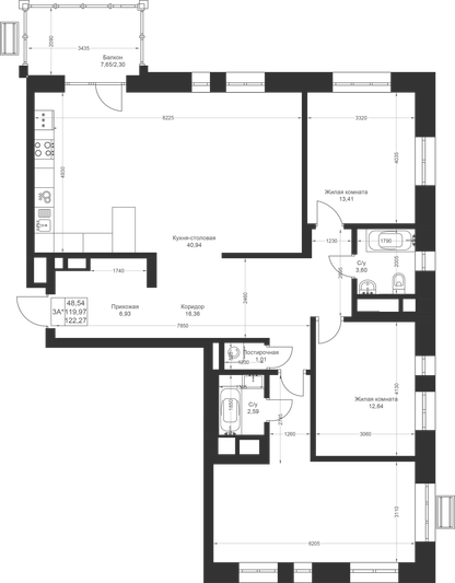 Продажа 3-комнатной квартиры 122,3 м², 3/4 этаж