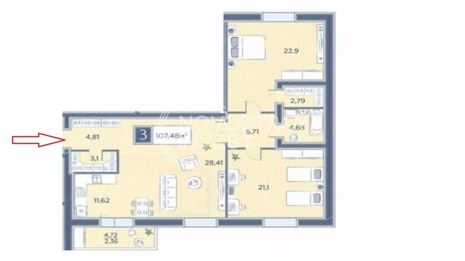 Продажа 3-комнатной квартиры 107,5 м², 3/14 этаж