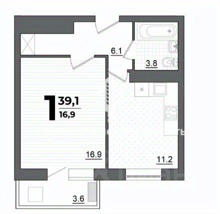 Продажа 1-комнатной квартиры 39,1 м², 8/17 этаж