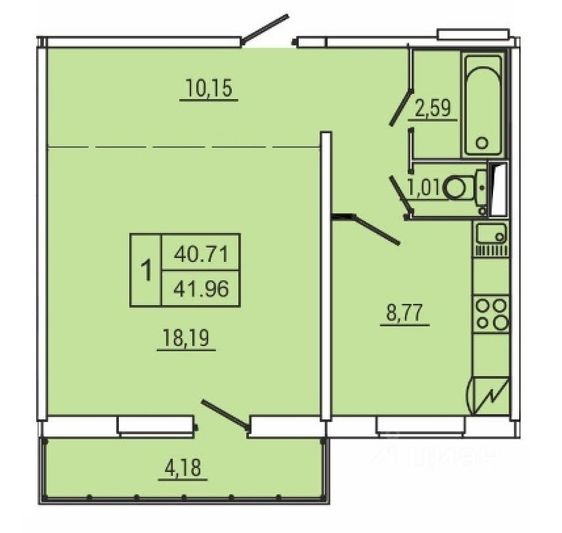 Продажа 1-комнатной квартиры 40,8 м², 6/16 этаж