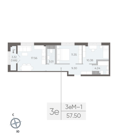 Продажа 2-комнатной квартиры 57,5 м², 5/8 этаж