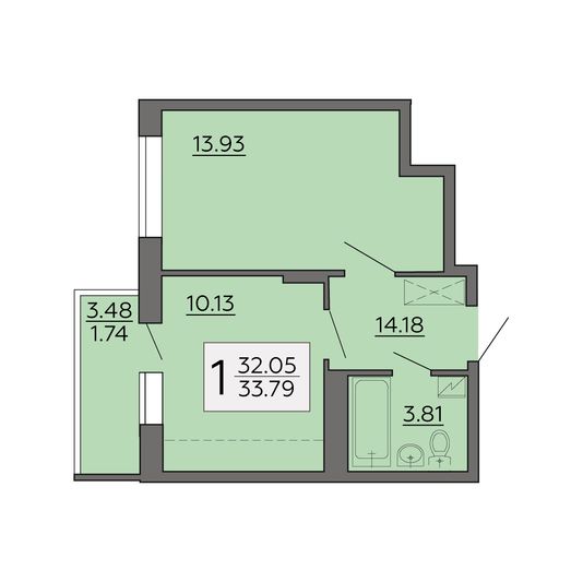 Продажа 1-комнатной квартиры 33,8 м², 10/19 этаж