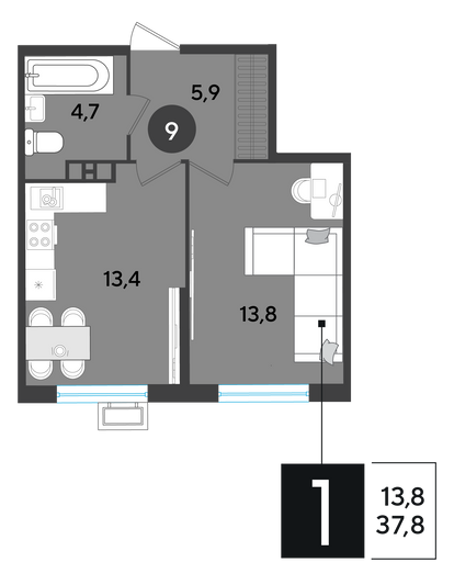 Продажа 1-комнатной квартиры 37,8 м², 2/18 этаж