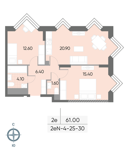 Продажа 2-комнатной квартиры 61 м², 29/30 этаж