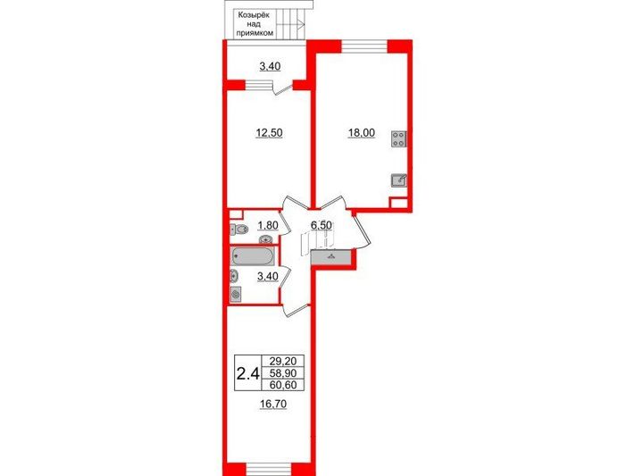 Продажа 2-комнатной квартиры 58,9 м², 1/4 этаж