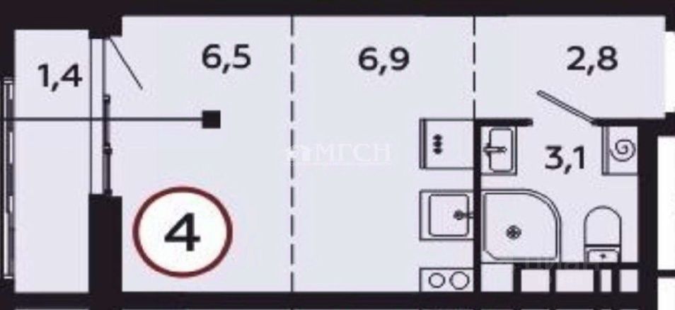 Продажа квартиры со свободной планировкой 20,7 м², 7/21 этаж