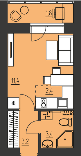 Продажа 1-комнатной квартиры 22,2 м², 8/10 этаж