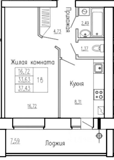 Продажа 1-комнатной квартиры 37 м², 7/9 этаж