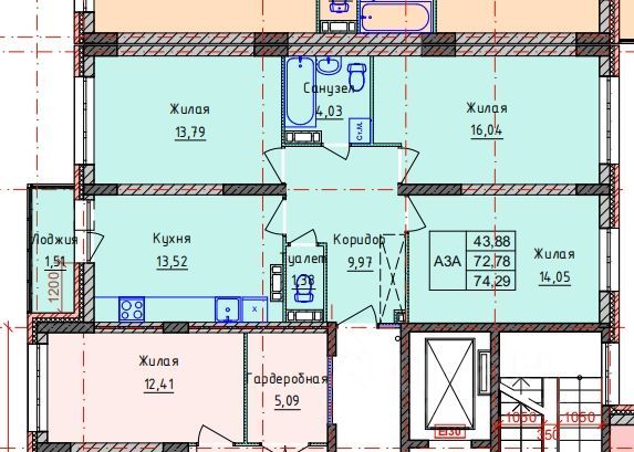 Продажа 3-комнатной квартиры 74,3 м², 4/8 этаж