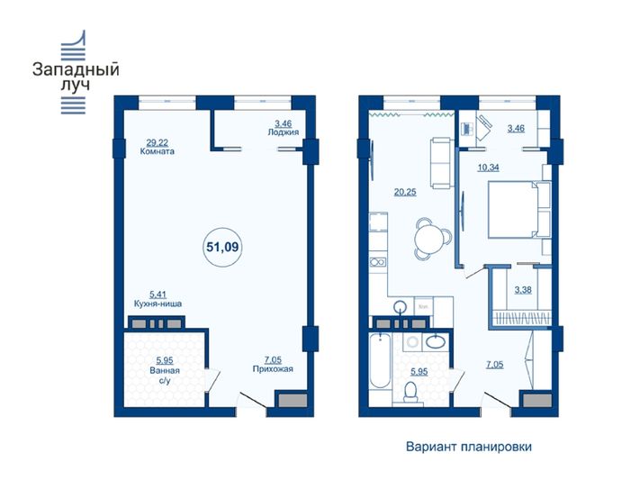 Продажа 2-комнатной квартиры 51,1 м², 2/23 этаж