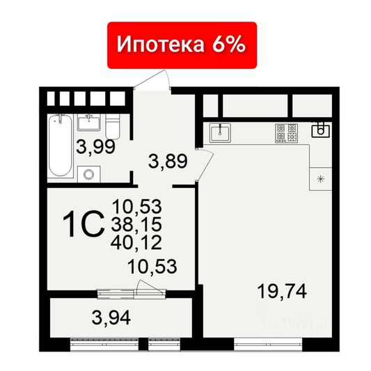 Продажа 1-комнатной квартиры 40 м², 17/26 этаж