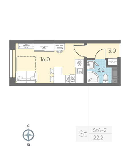 Продажа квартиры-студии 22,2 м², 5/11 этаж