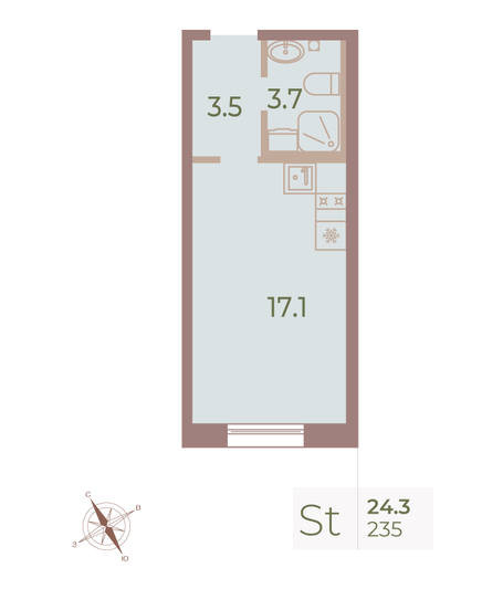 Продажа квартиры-студии 24,3 м², 4/9 этаж